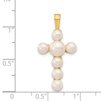 14K White Button Freshwater Cultured Pearl Cross Pendant