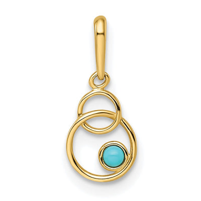 14K gold turquoise circle pendant, synthetic stone