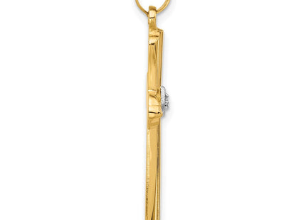 14k Polished and Grooved Hollow Diamond Cross Pendant (Style XP5308A)