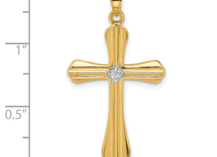 14k Polished and Grooved Hollow Diamond Cross Pendant (Style XP5308A)
