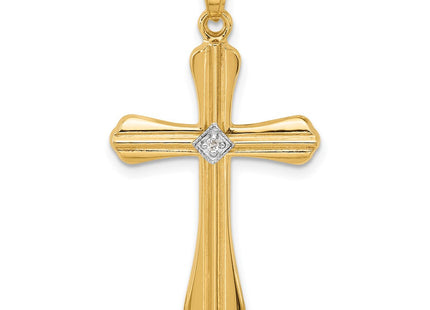 14k Polished and Grooved Hollow Diamond Cross Pendant (Style XP5308A)