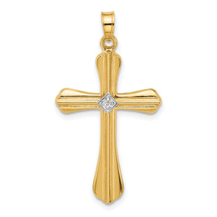 14k Polished and Grooved Hollow Diamond Cross Pendant (Style XP5308A)