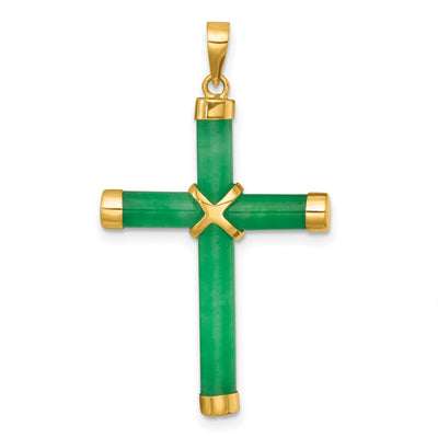 14K Polished Jade -X- Cross Pendant