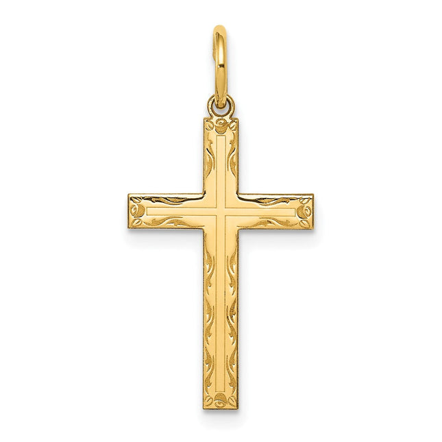 14K Laser Designed Cross Pendant, 26 x 13mm