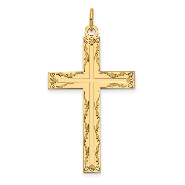 14K Laser Designed Cross Pendant, 40 x 22mm