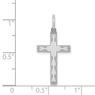 14K White Gold Laser Designed Cross Pendant, 26 x 13mm (1013)