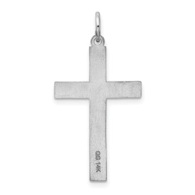 14K White Gold Laser Designed Cross Pendant, 32 x 17mm