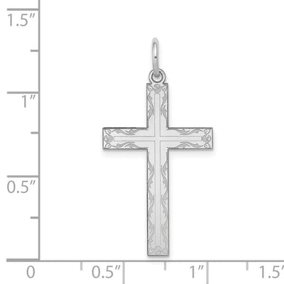 14K White Gold Laser Designed Cross Pendant, 32 x 17mm
