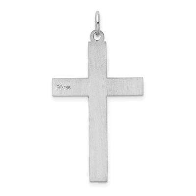 14K White Gold Laser Designed Cross Pendant, 40 x 22mm