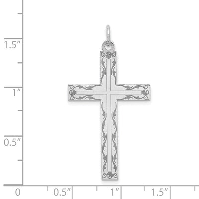 14K White Gold Laser Designed Cross Pendant, 40 x 22mm