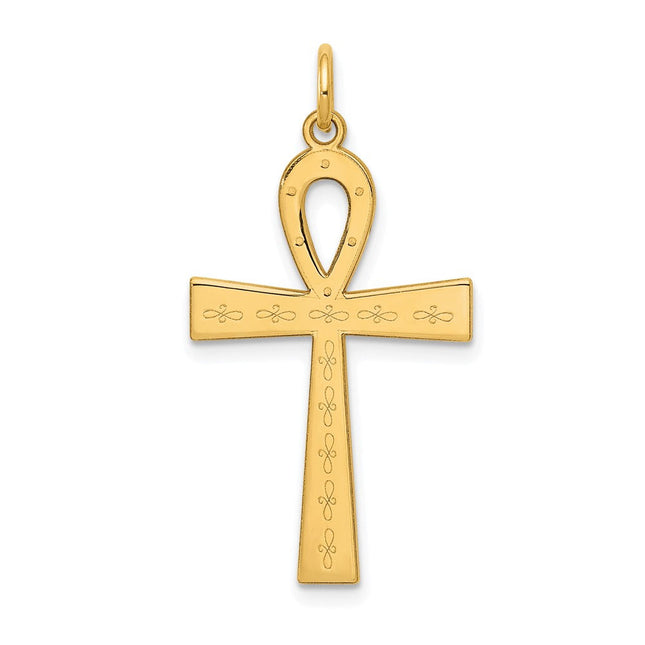 14K Laser Designed Ankh Cross Pendant, 32 x 17mm