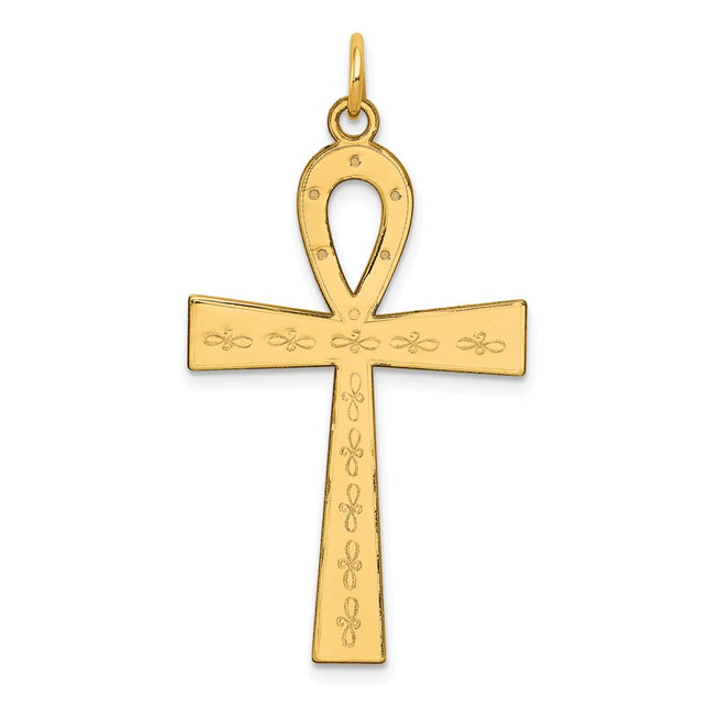 14K Laser Designed Ankh Cross Pendant, 39 x 22mm