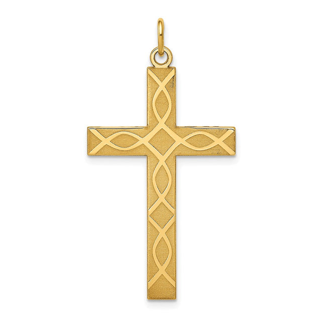 14K Laser Designed Cross Pendant, 40 x 21mm