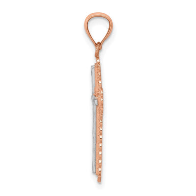 14K Rose Gold Rhodium Diamond Cut Cross Pendant