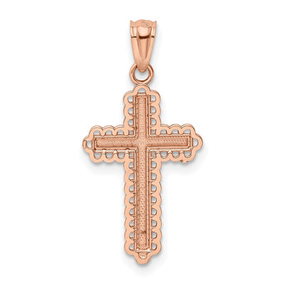 14K Rose Gold Rhodium Diamond Cut Cross Pendant