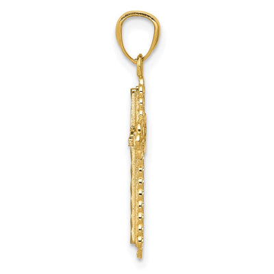 14K w/Rhodium Diamond-Cut Cross Pendant, 21 x 13mm