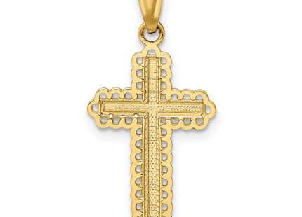 14K w/Rhodium Diamond-Cut Cross Pendant (Style XR1230)
