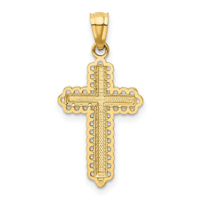 14K w/Rhodium Diamond-Cut Cross Pendant, 21 x 13mm