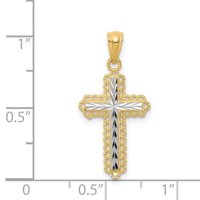 14K w/Rhodium Diamond-Cut Cross Pendant, 21 x 13mm