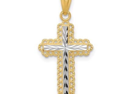 14K w/Rhodium Diamond-Cut Cross Pendant (Style XR1230)