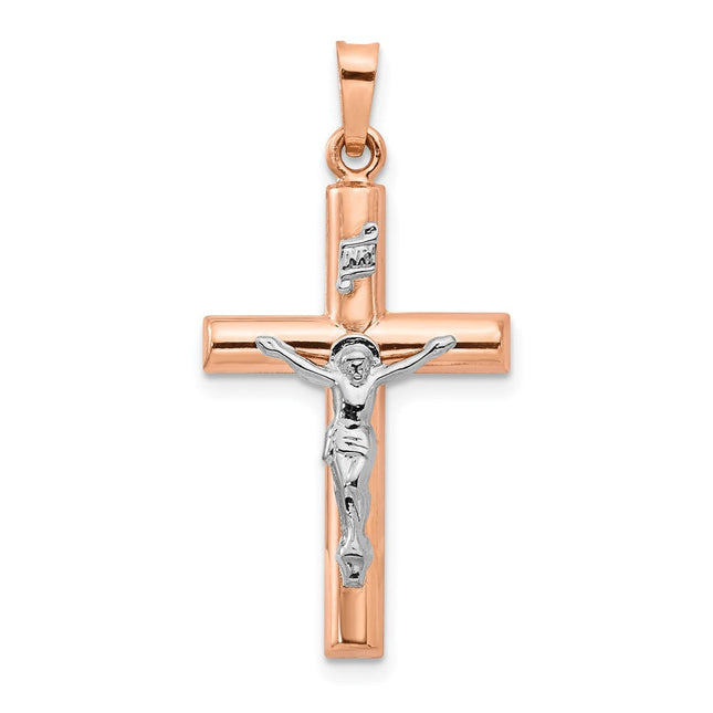 14k Two-tone Hollow Crucifix Pendant, 28 x 18mm