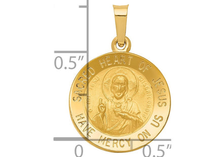 14k Polished and Satin Sacred Heart of Jesus Medal Hollow Pendant (Style XR1237)