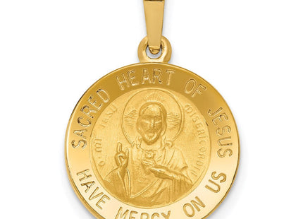 14k Polished and Satin Sacred Heart of Jesus Medal Hollow Pendant (Style XR1237)