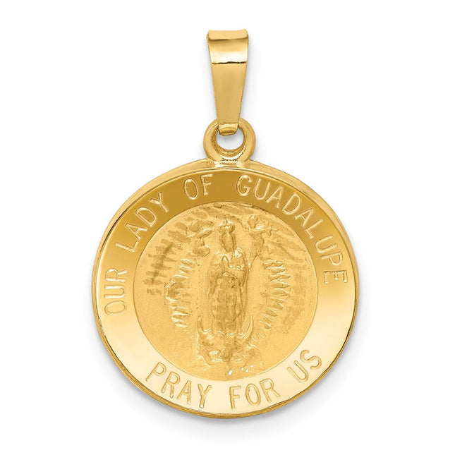 14k Polished and Satin Our Lady Guadalupe Medal Hollow Pendant, 23 x 15mm