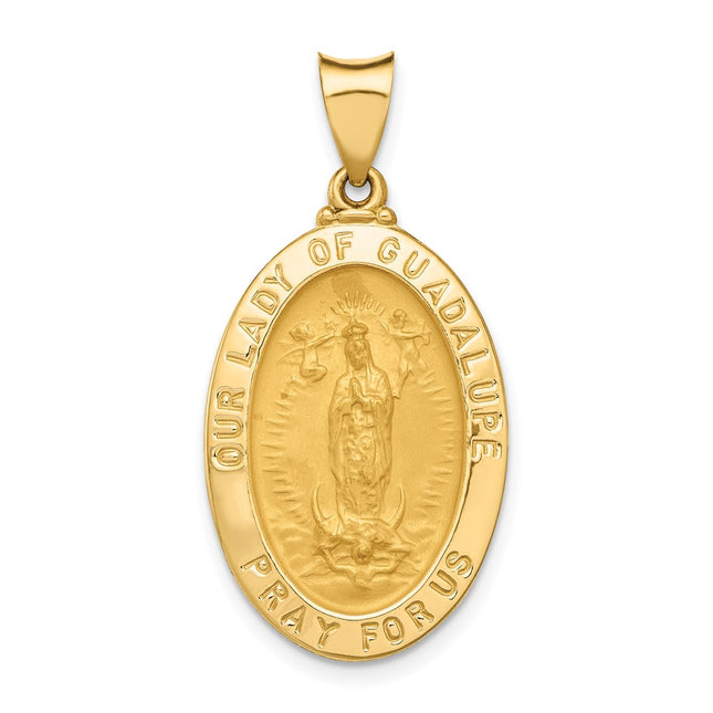 14k Polished and Satin Our Lady Guadalupe Medal Hollow Pendant, 33 x 16mm