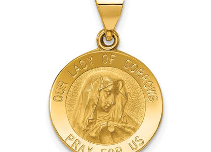 14k Polished and Satin Our Lady of Sorrows Medal Hollow Pendant (Style XR1257)