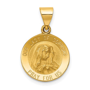 14k Polished and Satin Our Lady of Sorrows Medal Hollow Pendant (Style XR1257)