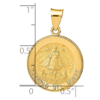 14K Polished and Satin Caridad del Cobre Medal Hollow Pendant, 27 x 18.3mm