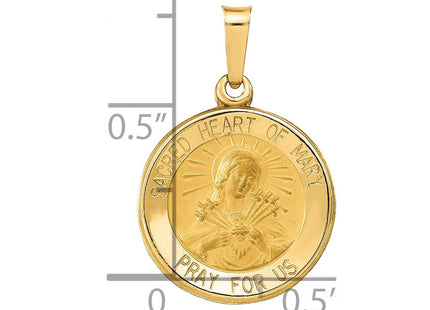 14k Polished and Satin Sacred Heart of Mary Medal Hollow Pendant (Style XR1261)
