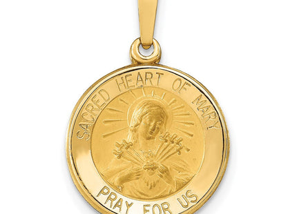 14k Polished and Satin Sacred Heart of Mary Medal Hollow Pendant (Style XR1261)