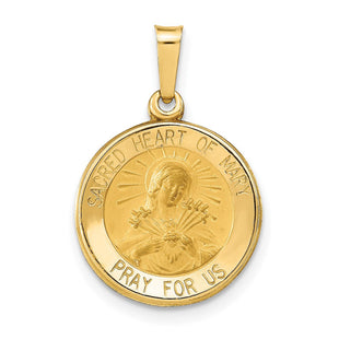 14k Polished and Satin Sacred Heart of Mary Medal Hollow Pendant (Style XR1261)