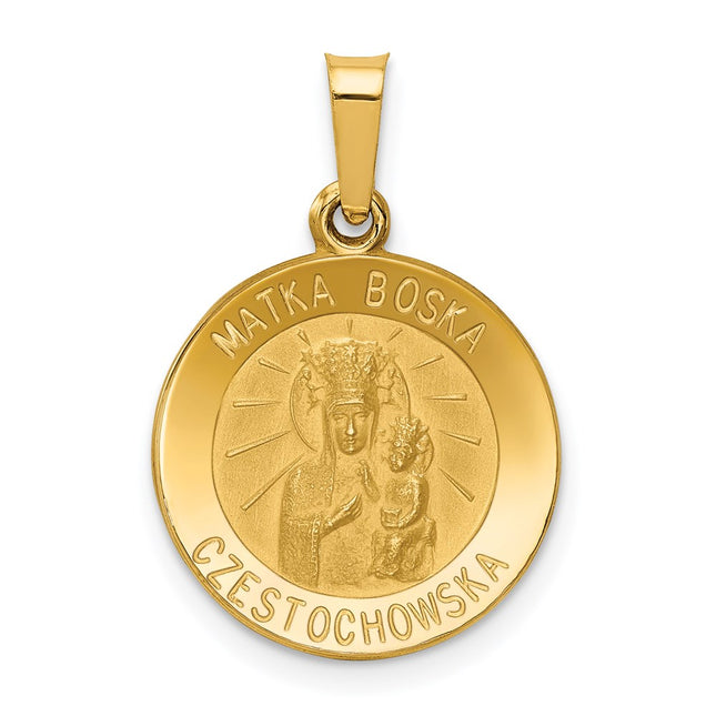 14K Matka Boska Czestochowska Reversible Medal Hollow Pendant, 22.3 x 15mm