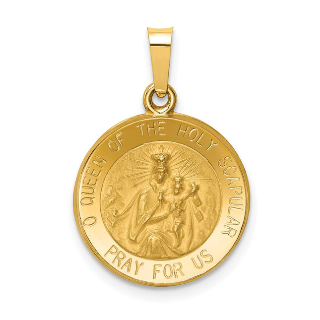 14k Queen of the Holy Scapular Reversible Medal Hollow Pendant, 23 x 15.85mm