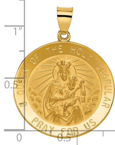 14K Queen of the Holy Scapular Reversible Medal Hollow Pendant, 32.6 x 25mm