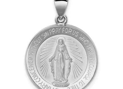 14k White Gold Polished /Satin Miraculous Medal Hollow Pendant (Style XR1271)