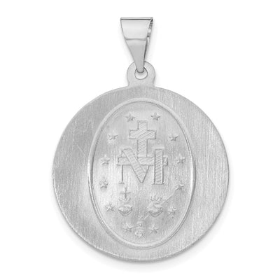 14K White Gold Polished /Satin Miraculous Medal Hollow Pendant, 30 x 22mm