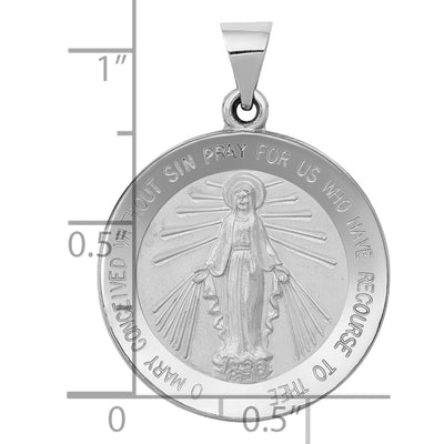 14K White Gold Polished /Satin Miraculous Medal Hollow Pendant, 30 x 22mm