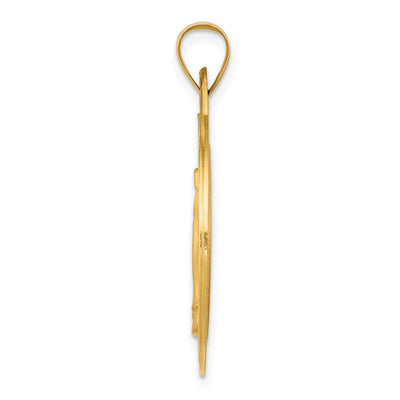 14K Polished and Satin Miraculous Medal Hollow Pendant, 34 x 25mm