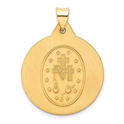 14K Polished and Satin Miraculous Medal Hollow Pendant, 34 x 25mm