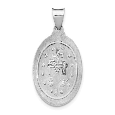 14K White Gold Polished/Satin Miraculous Medal Hollow Pendant, 30.5 x 15.75mm