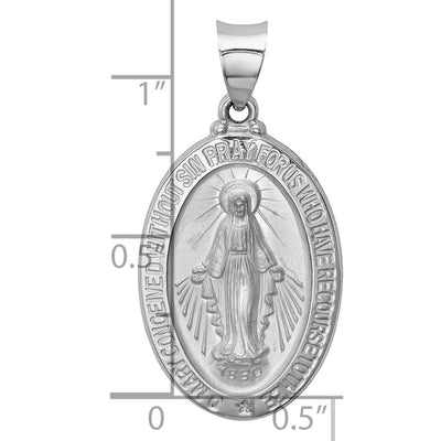 14K White Gold Polished/Satin Miraculous Medal Hollow Pendant, 30.5 x 15.75mm