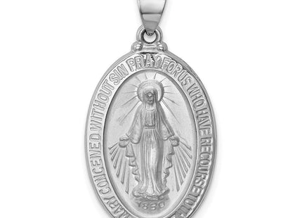 14k White Gold Polished/Satin Miraculous Medal Hollow Pendant (Style XR1278)