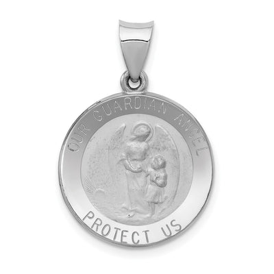 14K white gold guardian angel pendant