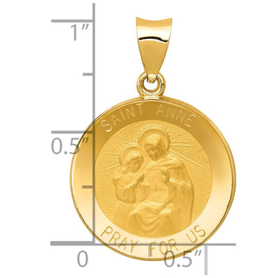 14K Polished and Satin St. Anne Medal Hollow Pendant, 28.5 x 19mm