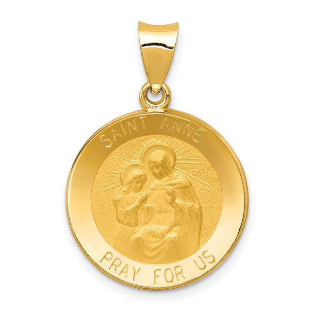 14k Polished and Satin St. Anne Medal Hollow Pendant, 28.5 x 19mm