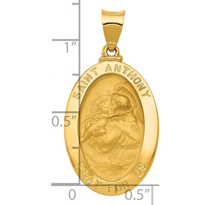 14K Polished and Satin St. Anthony Medal Hollow Pendant, 33 x 17mm